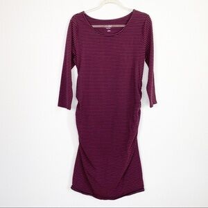 Isabel Maternity Maroon Striped Midi Dress